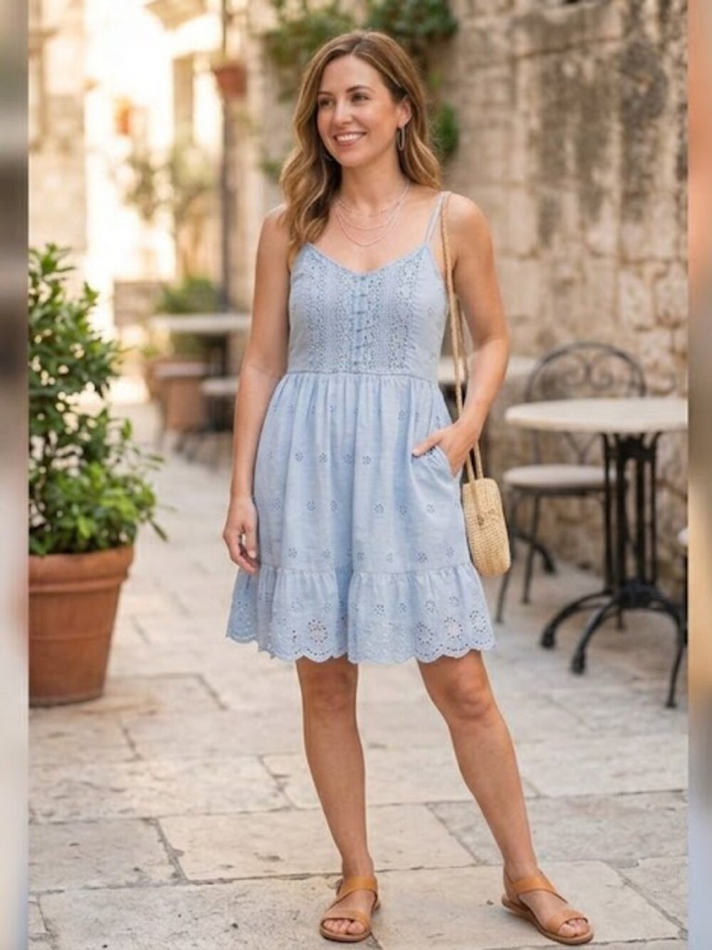 Levi's 100% cotton fully lined Light Blue Eyelet  Summer Sundress Size S